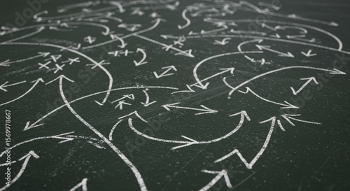Chalkboard Strategy Arrows, Plan, Decision - Abstract Concepts