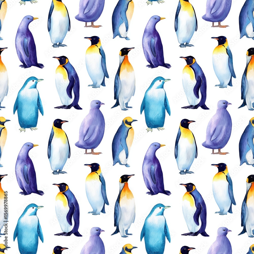 Obraz premium Colorful Penguin Pattern for Creative Projects, endless seamless texture rapport element