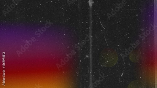 Light leak illuminates a gradient spectrum, embellished with bokeh, dust, and scratches, evoking a vintage film aesthetic