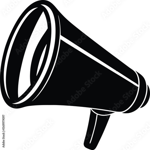 Megaphone Icon: A sleek, minimalist black megaphone, isolated against a clean backdrop, symbolizing voice, communication, and announcements, making it an impactful visual for diverse uses.