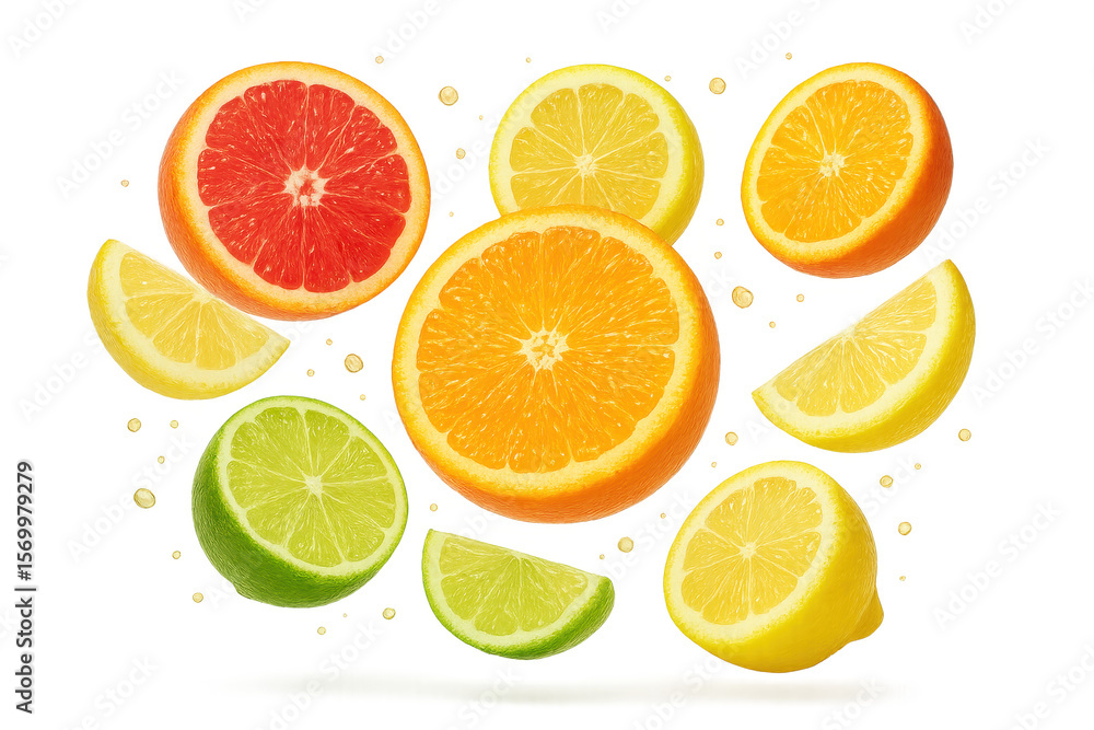 Obraz premium Assortment of citrus fruits isolated on transparent background, mix of colors