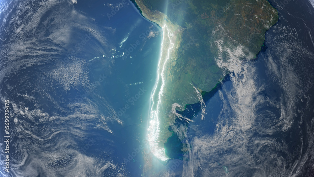 Fototapeta premium Realistic Earth Glowing Borders Chile