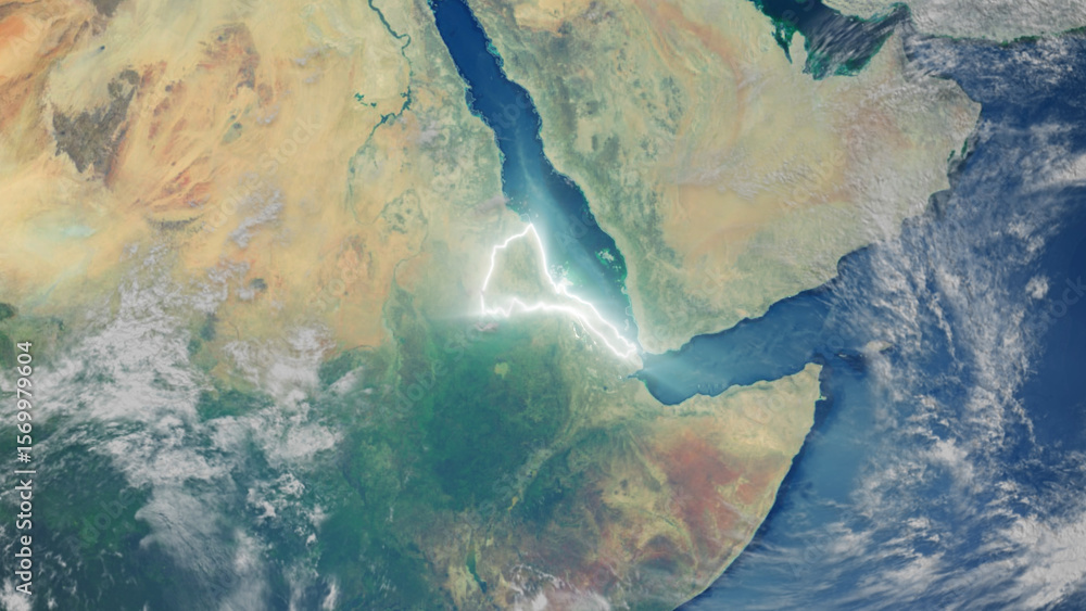 Fototapeta premium Realistic Earth Glowing Borders Eritrea