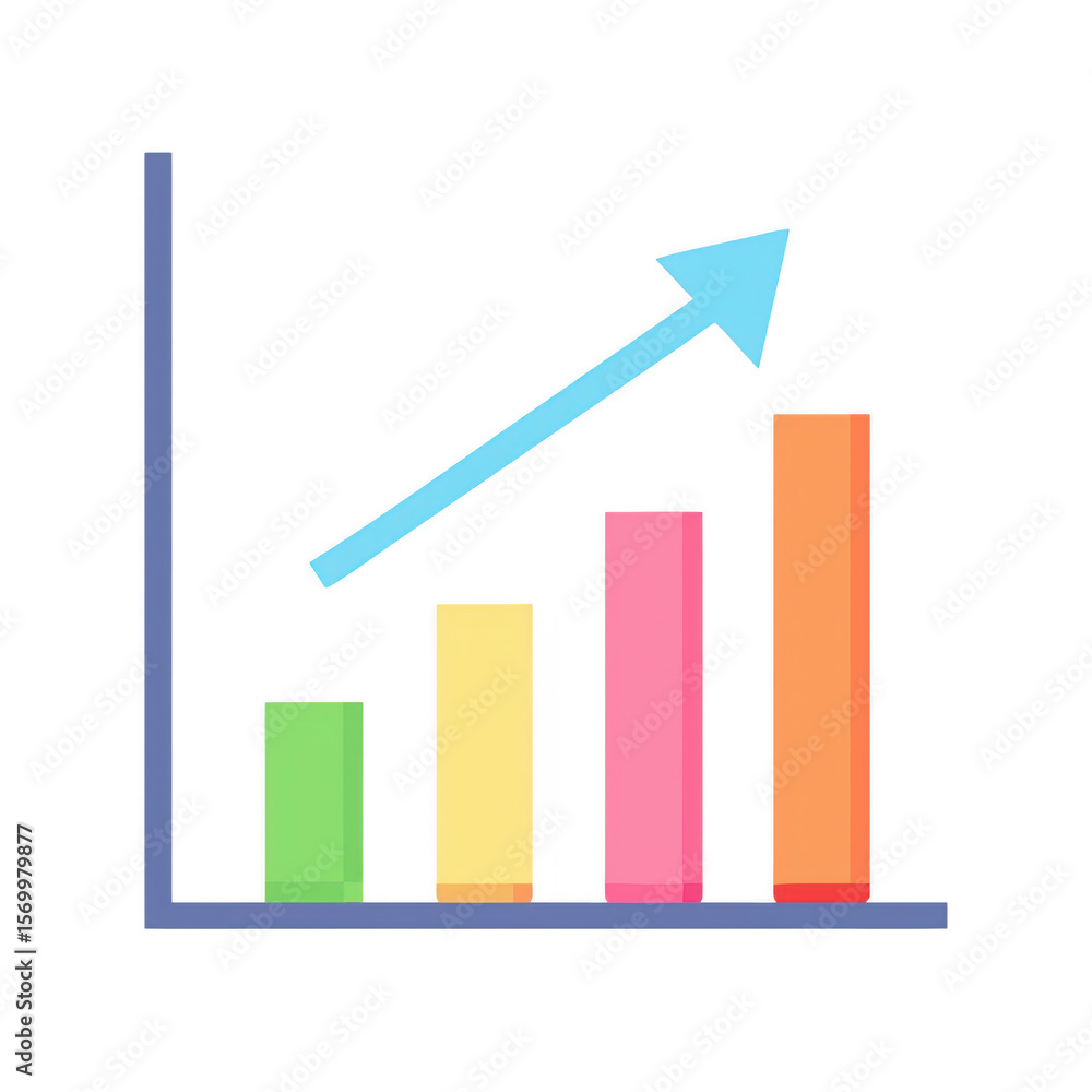 Bar chart with upward trend arrow isolated on transparent background Bar chart with upward trend arrow isolated on transparent background