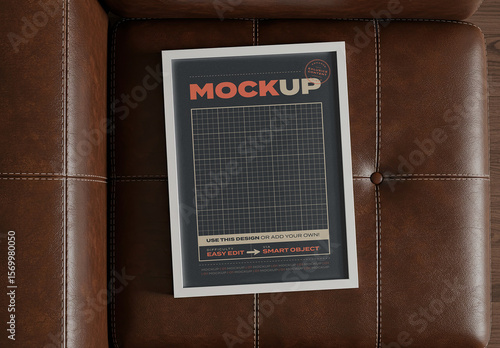 Poster Image Mockup on Leather Sofa