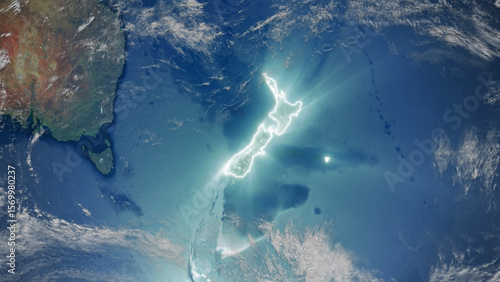 Realistic Earth Glowing Borders New Zealand