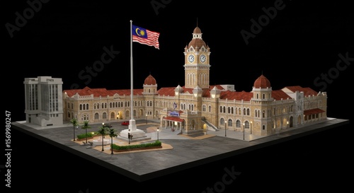 Night View of Sultan Abdul Samad Building in Kuala Lumpur, Malaysia: A 3D Architectural Model
