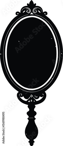 Elegant Mirror Silhouette: A vintage hand mirror, rendered in a captivating silhouette, displays an elegant ornate frame. The symmetrical design reflects beauty and history.