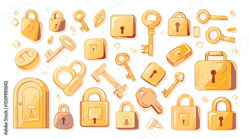 Secure Your World: Thin Line Key, Lock, Padlock & Safe Door Icon Vector Graphics data asset safety  