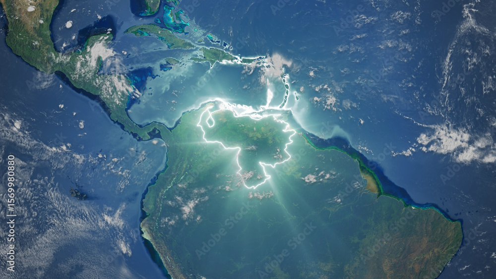 Obraz premium Realistic Earth Glowing Borders Venezuela