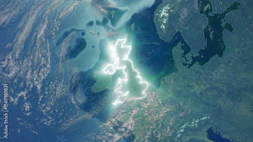 Foto Realistic Earth Glowing Borders United Kingdom