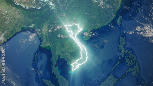 Realistic Earth Glowing Borders Vietnam