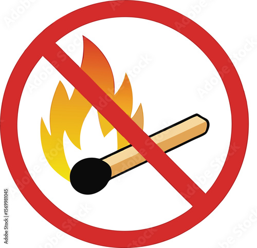 Prohibition sign illustrating no fire safety warning for fire prevention regulations and restrictions