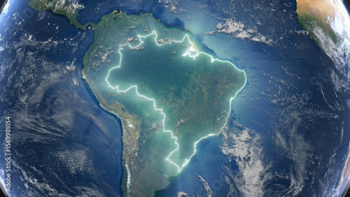 Foto Realistic Earth Glowing Borders Brazil