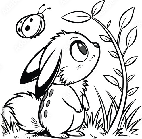 Cute Adorable Rabbit Colouring Image Vector EPS Animal Illustration 