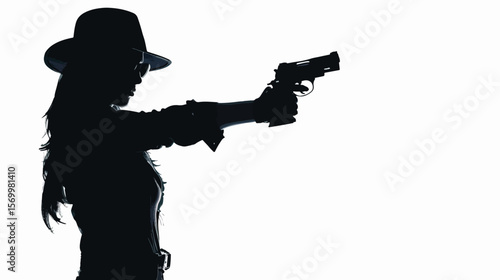 detective woman holding aiming gun silhouette