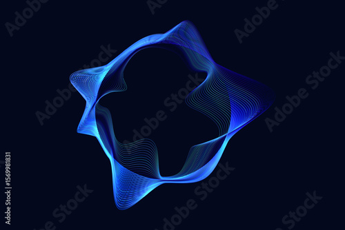 Circular glowing blue abstract soundwave, dynamic and futuristic wavy form. Visualization of audio energy, technology, music, or innovative digital design backgrounds.