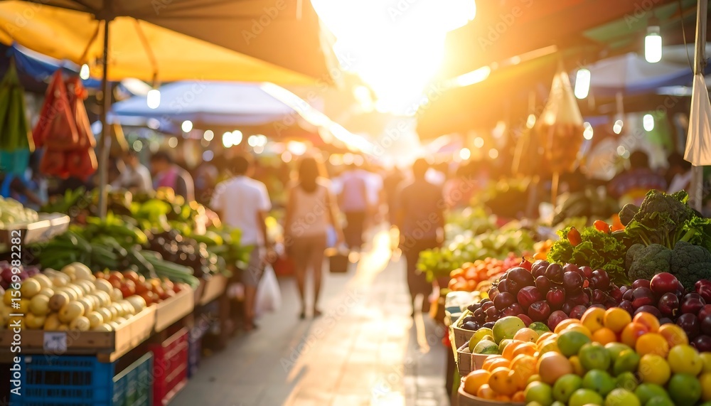 Fototapeta premium Busy market at sunset