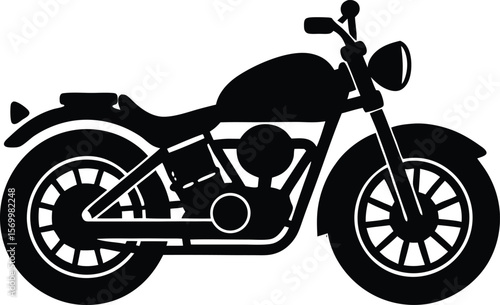 Classic Cruiser Motorcycle Silhouette: A bold silhouette of a classic cruiser motorcycle, a symbol of freedom and adventure, perfect for conveying a sense of open road, journey, and wanderlust.