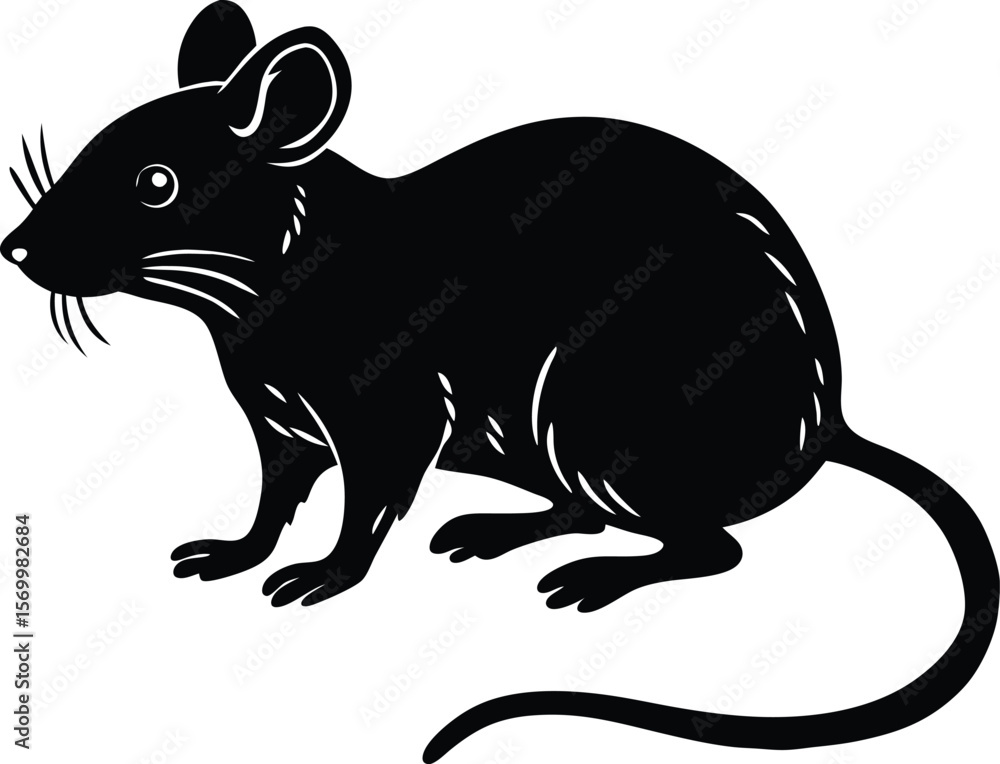 Obraz premium Sleek Silhouette: A detailed illustration of a black rat in a minimalist, striking design, perfect for various creative projects. 
