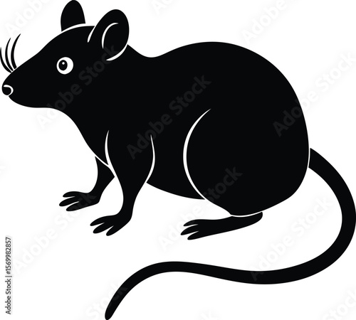 Silhouette of a Rodent: A sleek, minimalist illustration of a rodent with a long tail, a simple yet elegant depiction. 