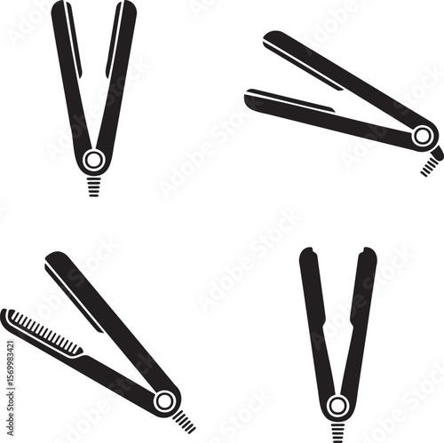 Hair Straightener silhouette set vector illustration isolated On Transparent Background