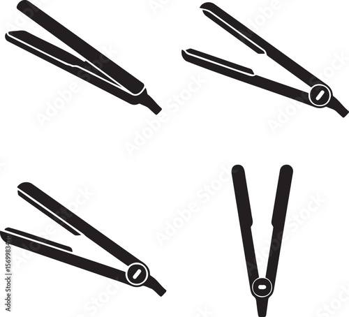Hair Straightener silhouette set vector illustration isolated On Transparent Background