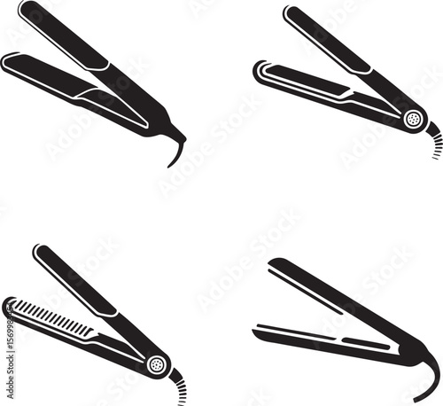 Hair Straightener silhouette set vector illustration isolated On Transparent Background