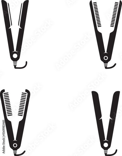 Hair Straightener silhouette set vector illustration isolated On Transparent Background