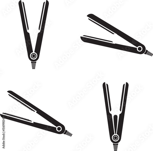 Hair Straightener silhouette set vector illustration isolated On Transparent Background