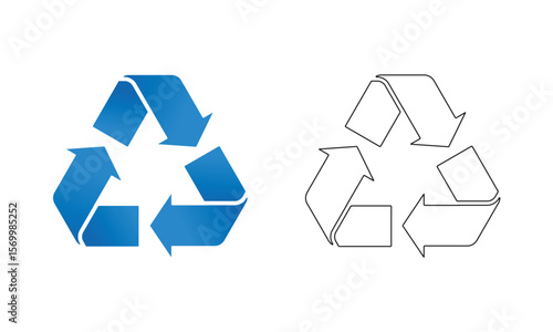Blue gradient and outline recycling symbol icons on a white background representing sustainability and environmental awareness