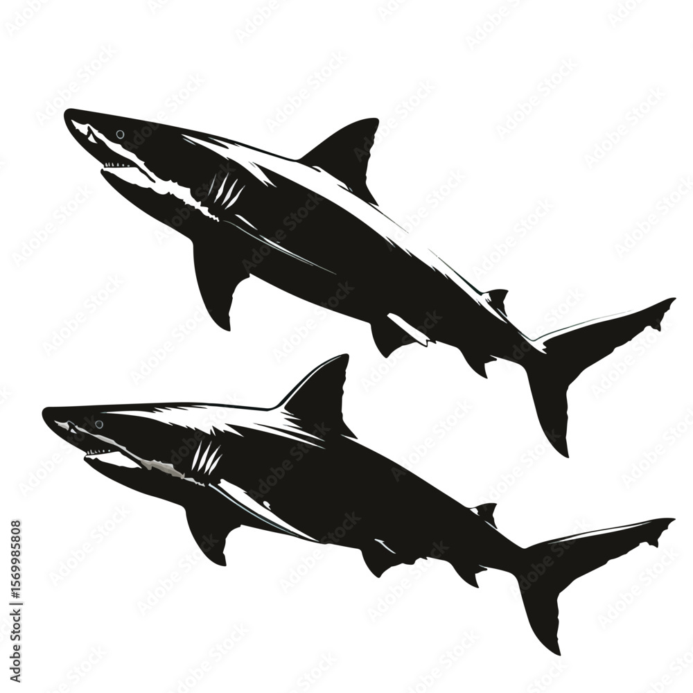 Fototapeta premium Sharks silhouette isolated in White background