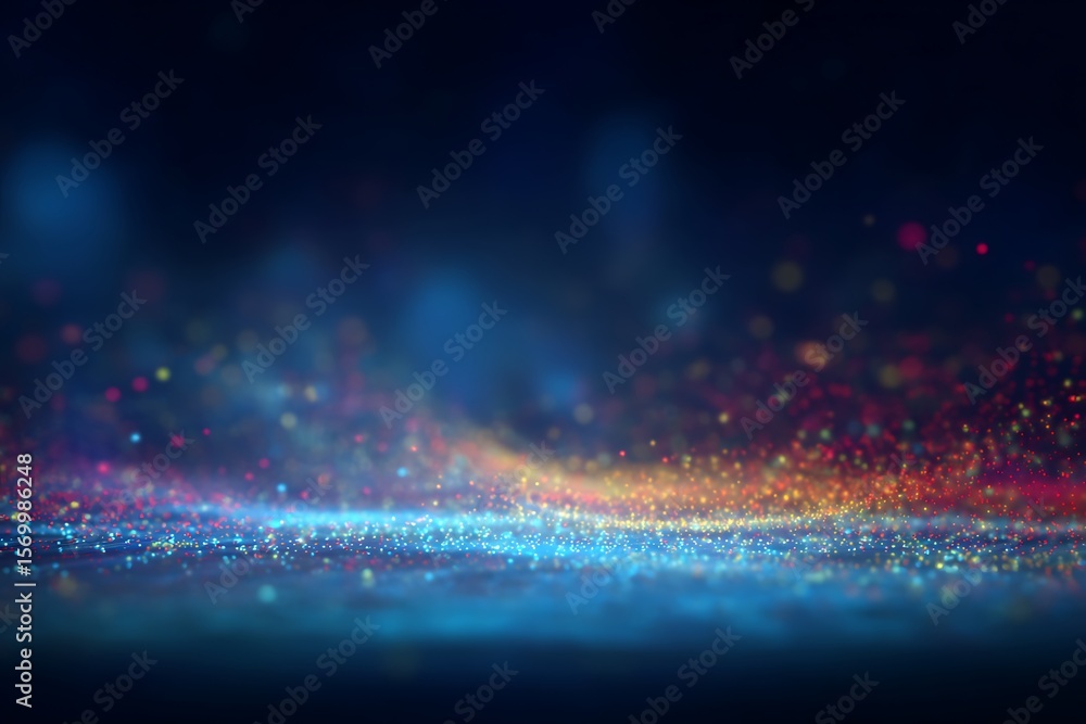 Colorful particles create a dynamic abstract design. Colorful particles create a dynamic abstract design.