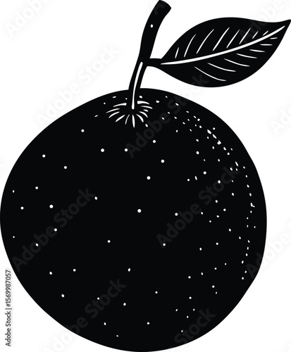 Orchard Orange: A simplistic illustration of a ripe, juicy orange, perfect for a culinary project. With an artistic silhouette and meticulous details, this monochrome image presents a single.