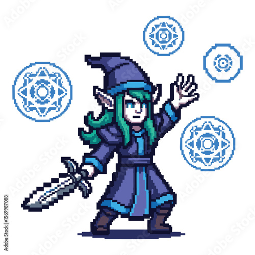 Pixel Art Elf Mage: A Digital Fantasy Illustration