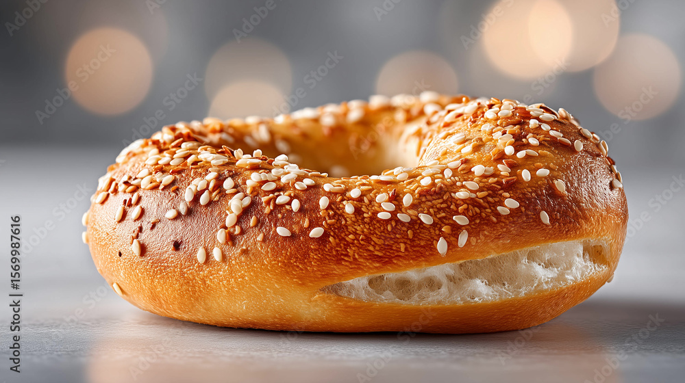 Fresh bagel covered in sesame seeds for breakfast Fresh bagel covered in sesame seeds for breakfast