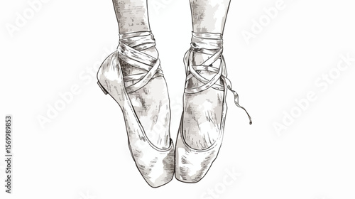 Elegant Ballerina Pointe Shoes: Hand-Drawn Vector Illustration, Graceful Dance, Artistic Design,    