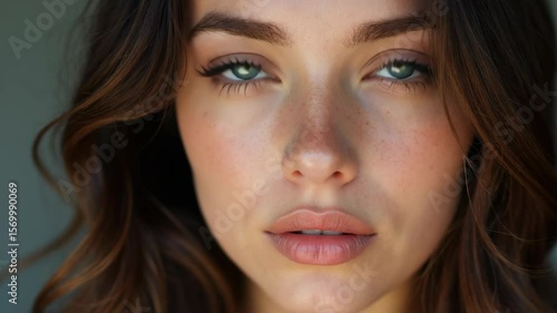 Wallpaper Mural Beautiful woman brunette beauty close-up portrait on gray background. Torontodigital.ca