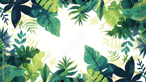 Hand-drawn Jungle Liana Frame: Lush Tropical Vines Border Illustration flat green image leaves plants