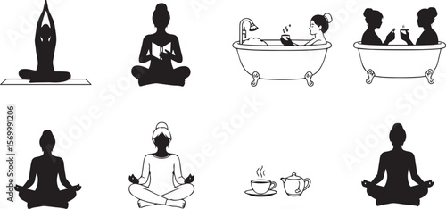 vector illustration of Self-care silhouettes