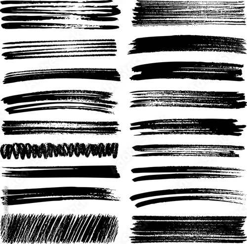 Wallpaper Mural A set of hand-drawn vector brush strokes with curved, dynamic shapes. Bold grunge textures and dry brush effects, enhancing banners, underlines, and artistic overlays. Torontodigital.ca