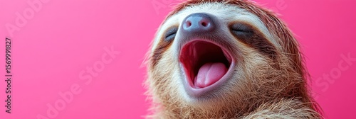 Yawning Sloth Against Pink Background
