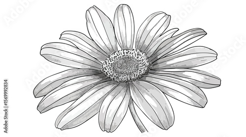 Hand-Drawn Lined Daisy Flower Head: Elegant Botanical Vector Illustration for Design Projects art   