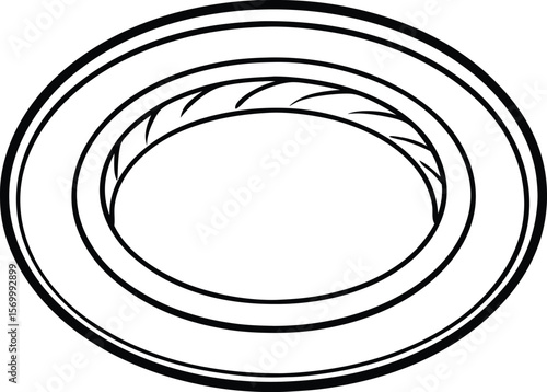 Elegant Plate: A refined, artistic monochrome illustration of a circular plate, showcasing clean lines and a minimalist design, perfect for adding a touch of sophistication and class to any project.