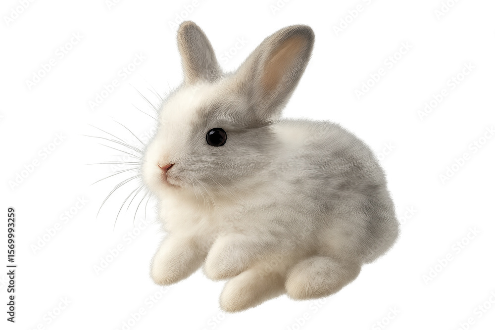 Fototapeta premium Adorable fluffy white bunny sitting isolated on a transparent background, pet