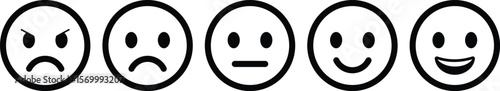 Feedback emoticons emojis icon set. Happy, neutral, sad, emoji, vectors. Customer satisfaction rating scale with good and bad emotions isolated on transparent background.