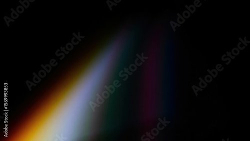 Blurred rainbow refraction overlay effect. Light lens prism effect on black background. Holographic reflection, crystal flare leak shadow overlay. Colorful rainbow disco ball light