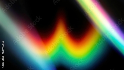 Blurred rainbow refraction overlay effect. Light lens prism effect on black background. Holographic reflection, crystal flare leak shadow overlay. Colorful rainbow disco ball light