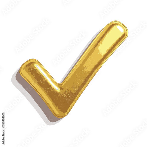 A 3D golden checkmark icon vector, a symbol of success and agreement, stands prominently on a white background