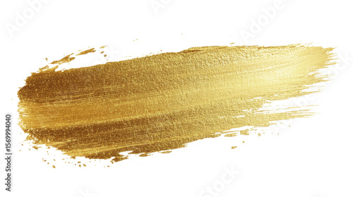 A single gold brush stroke texture on white background 
